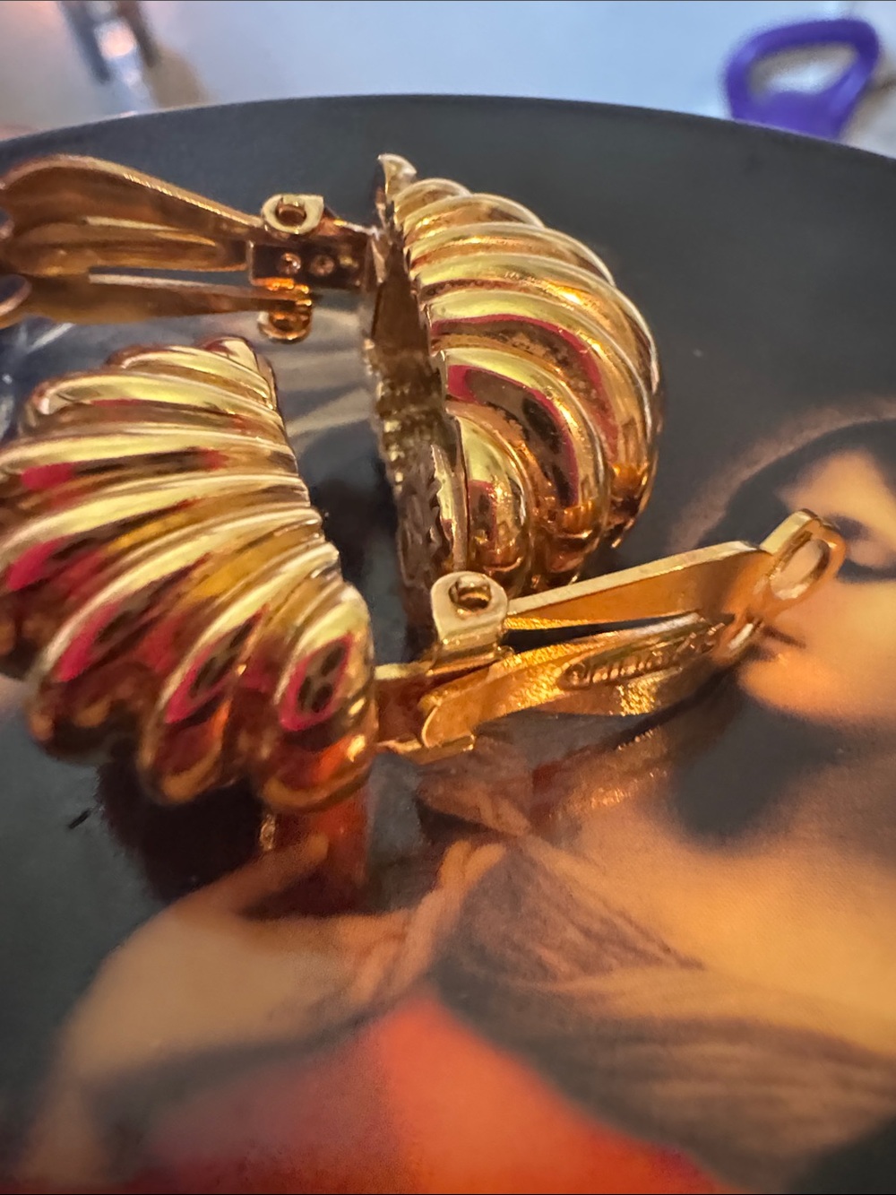 Vintage St.John Gold-Tone Ribbed Clip-On Earrings - Women Jewelry